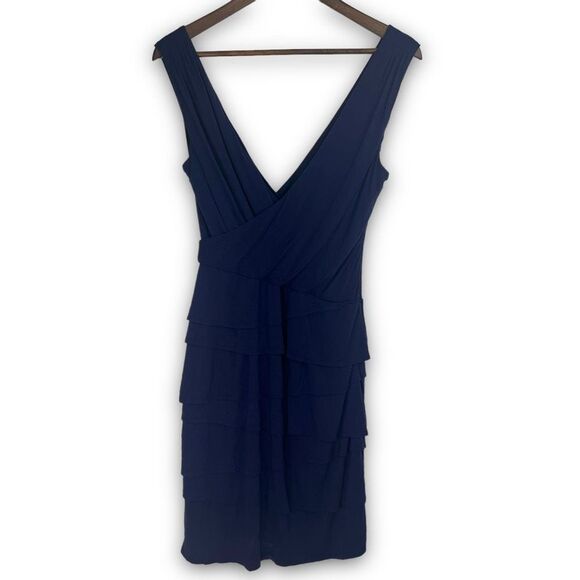 Laundry By‎ Shelli Segal Navy Sleeveless Faux Wrap Layered Sheath Dress Size 6 - Picture 1 of 16
